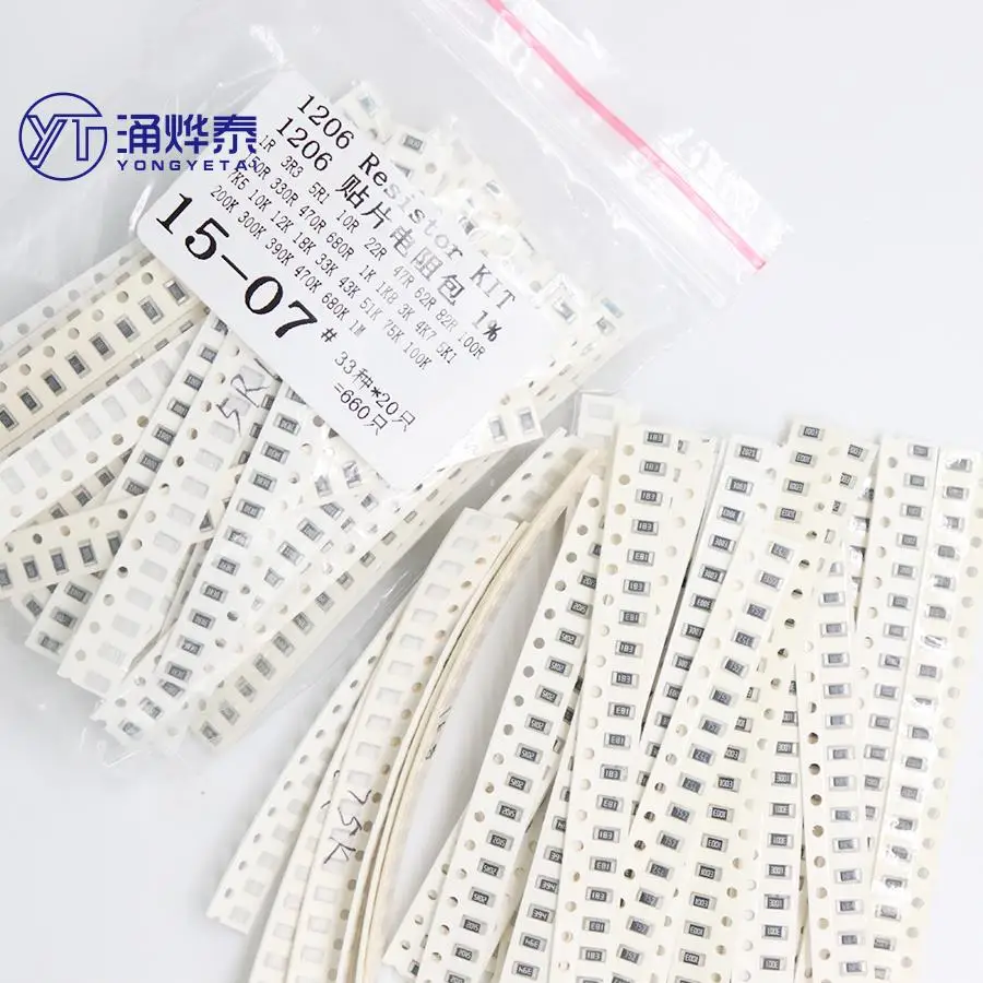 Комплект резисторов YYT 1206 SMD набор Ассорти 1 Ом-1М Ом 1% 33valuesX 20 шт. = 660 образцов |