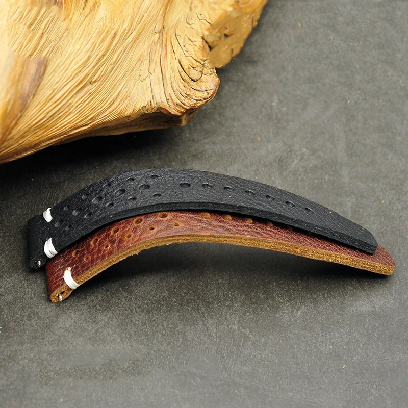 Leather Watch Strap 18mm 20mm 22mm Waterproof Sweatproof  Porous Breathable Watch Band Belt Wist Bracelet Black Brown