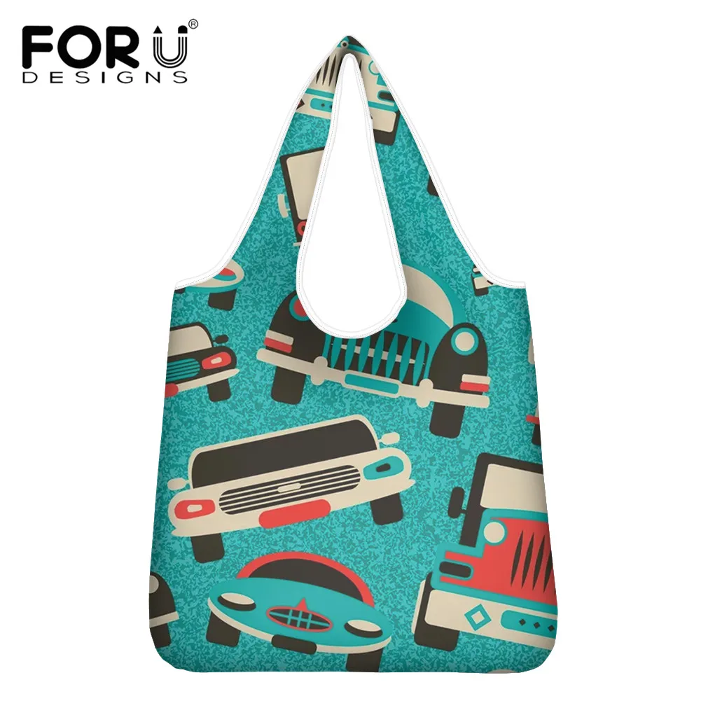 

Повседневная Женская Складная тканевая сумка FORUDESIGNS, сумка для покупок с мультяшным рисунком игрушечного автомобиля, продуктовая сумка, же...