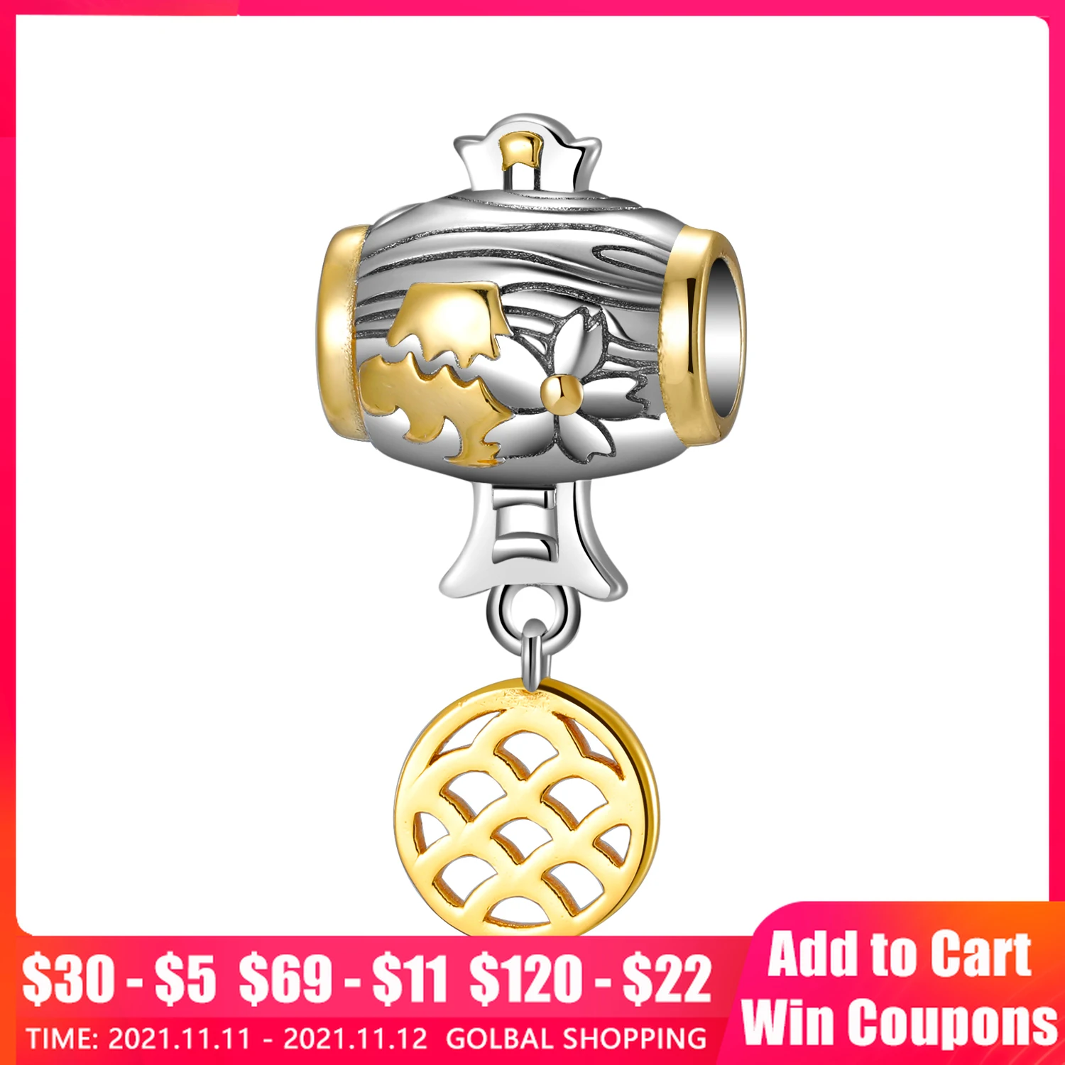 

LYNACCS Silver 925 Charms Flowing cherry blossom pattern cherry blossom hammer Bead Fit Original Pandora Bracelet Jewelry Making
