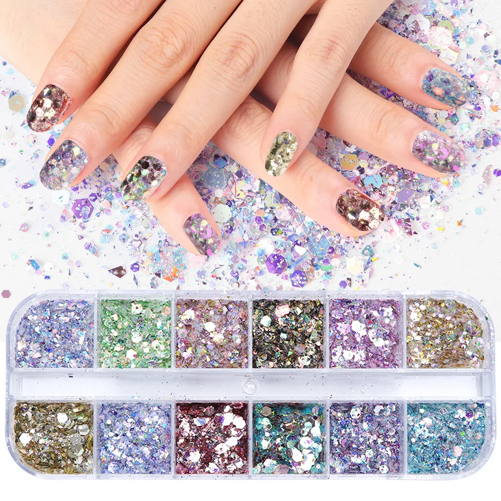 

1 Box Nail Mermaid Glitter Flakes Sparkly 3D Hexagon Colorful Sequins Spangles Polish Manicure Nails Art Decorations