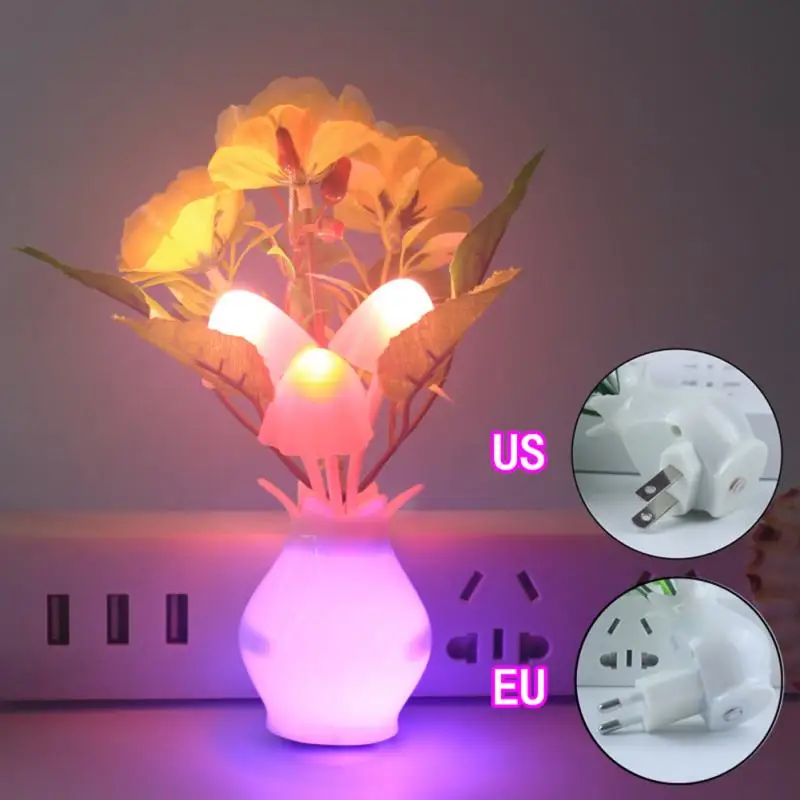 

1PCS US/EU Plug Romantic LED Night Light Sensor Plug-in Wall Lamp Home Illumination Mushroom Fungus colorful Bedroom Light