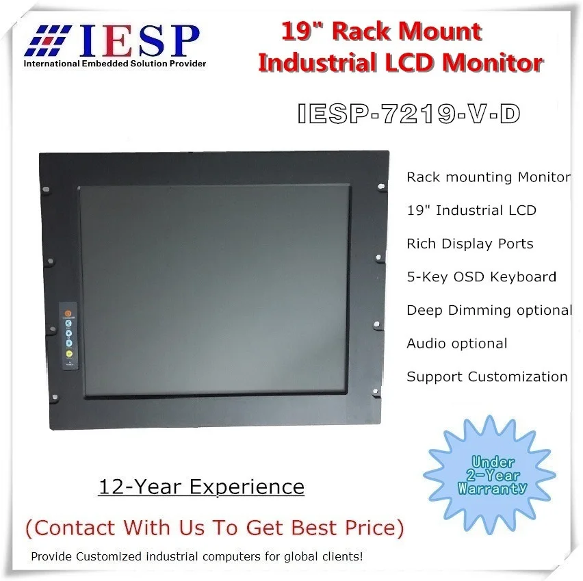 

9U Rack Mount Industrial Monitor, 19 inch TFT LCD, 5-Wire Resistive Touchscreen Optional, Provide Custom Design Services