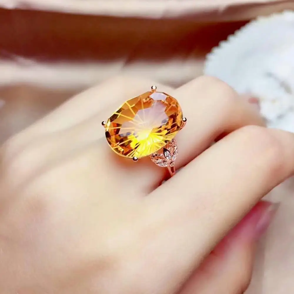 

shilovem 925 sterling silver Piezoelectric citrine Rings fine Jewelry trendy wedding bands open new plant 13*18mm mj1318032agj