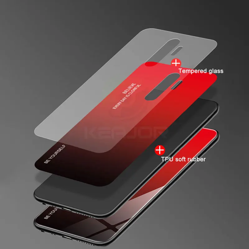 Стеклянный чехол Keajor для Xiaomi redmi note 9S 8 pro Чехол градиентный ТПУ + закаленное стекло