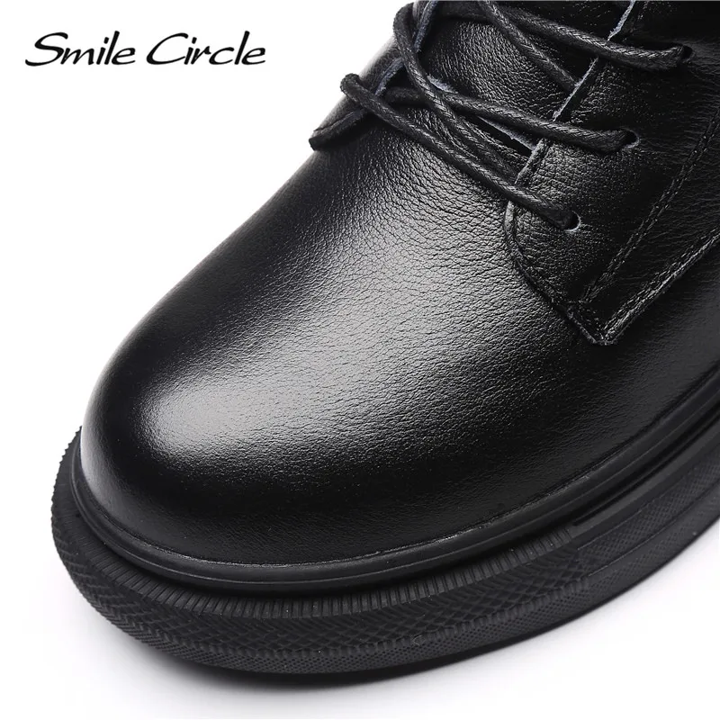 Женские зимние короткие ботинки Smile Circle теплые из натуральной кожи на плоской