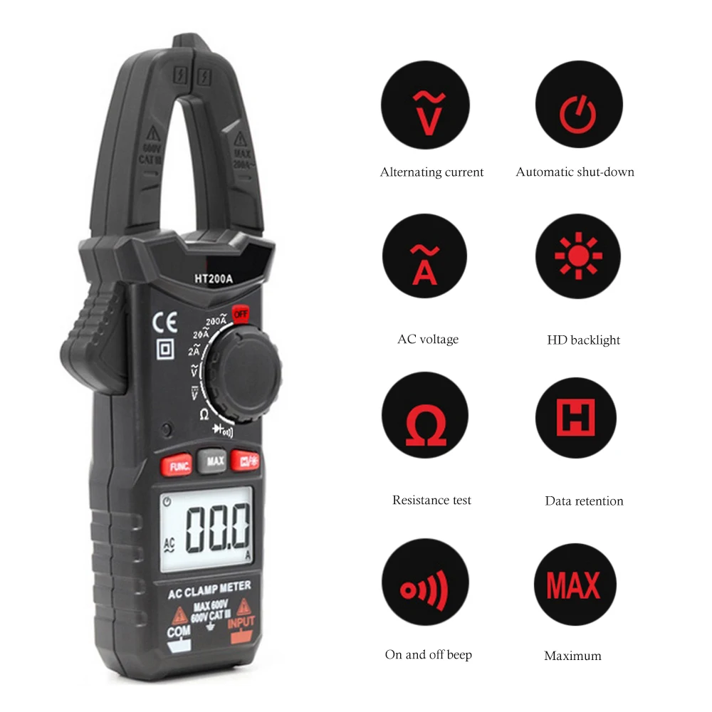 

HT200A Mini Digital Current Clamp Multimeter Clamp Meter AC Ammeter Digital Clamp Meter AC/DC Effective Value Automatic RangeNew