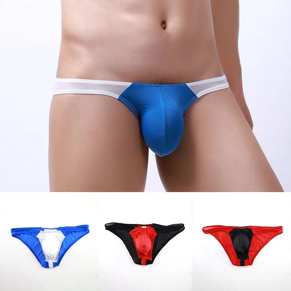 Men Sexy Ice Silk Breathable Bikini Perspective Low-Rise Underwear Briefs