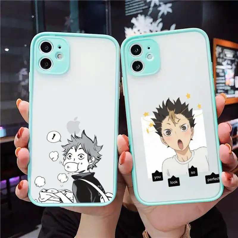 

haikyuu Poster volleyball Japan anime Phone Case For iPhone 12 11 Mini Pro XR XS Max 7 8 Plus X Matte transparent blue Back