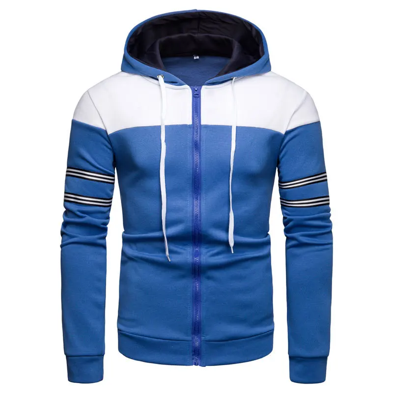

2021 Men's Autumn and Winter New Mixed Color Stripe Sweater Youth Casual Multi-Color Hooded Sweater