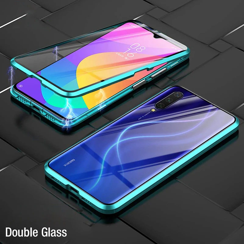 Green Double Glass Двухстороннее закаленное стекло для Xiaomi Redmi Note 7 Note7Pro магнитное поглощение 360 чехлы для телефонов металлическая откидная задняя крышка Note7 Pro - Цвет: Green Double Glass
