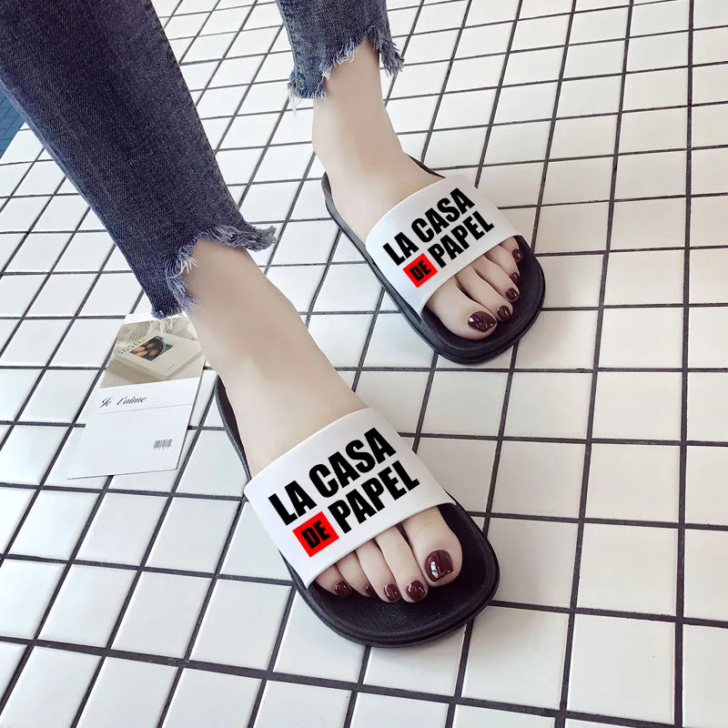 

2021 New Summer slippers he House of Paper La Casa De Papel Harajuku graphic female Open Toe Flip Flops