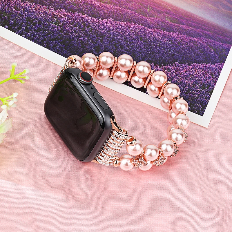 

Pearl watchband for Apple Watch Band 38mm 40mm 42mm 44mm Girl Iwatch Series 6 5 4 3 2 SE Elastic Stretch strap Jewelry Wristband