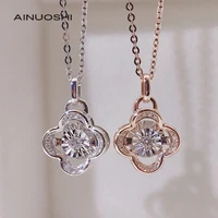ainuoshi 18k gold round cut 0 074ct real diamond dancing flower type pendant necklace anniversary womens popular jewelry 18