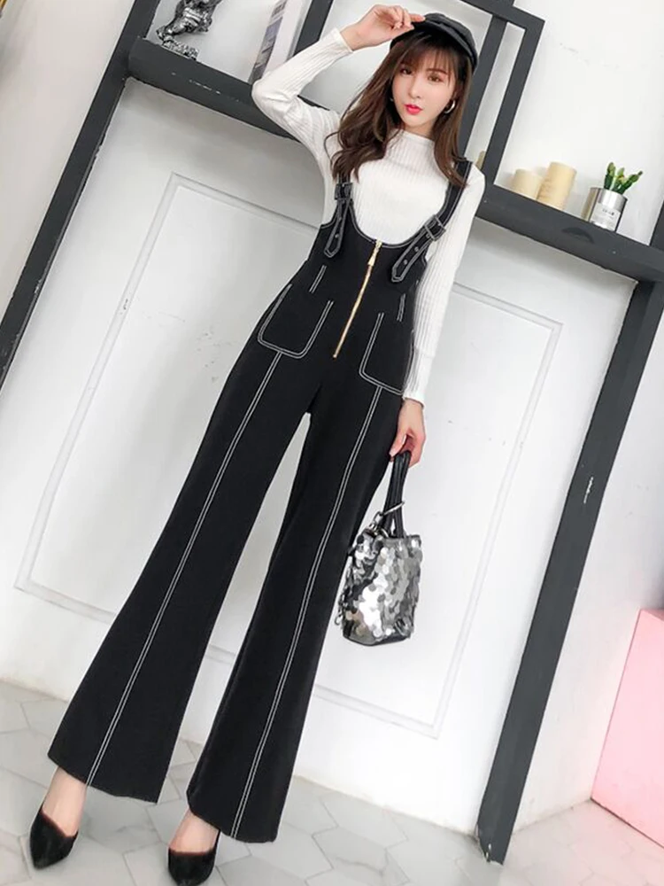 

Women Fashion Suit Autumn 2021 New Loose Wide Leg Suspender Pants Women's Beautiful Two-Piece Trousers Suit Office Ladies
