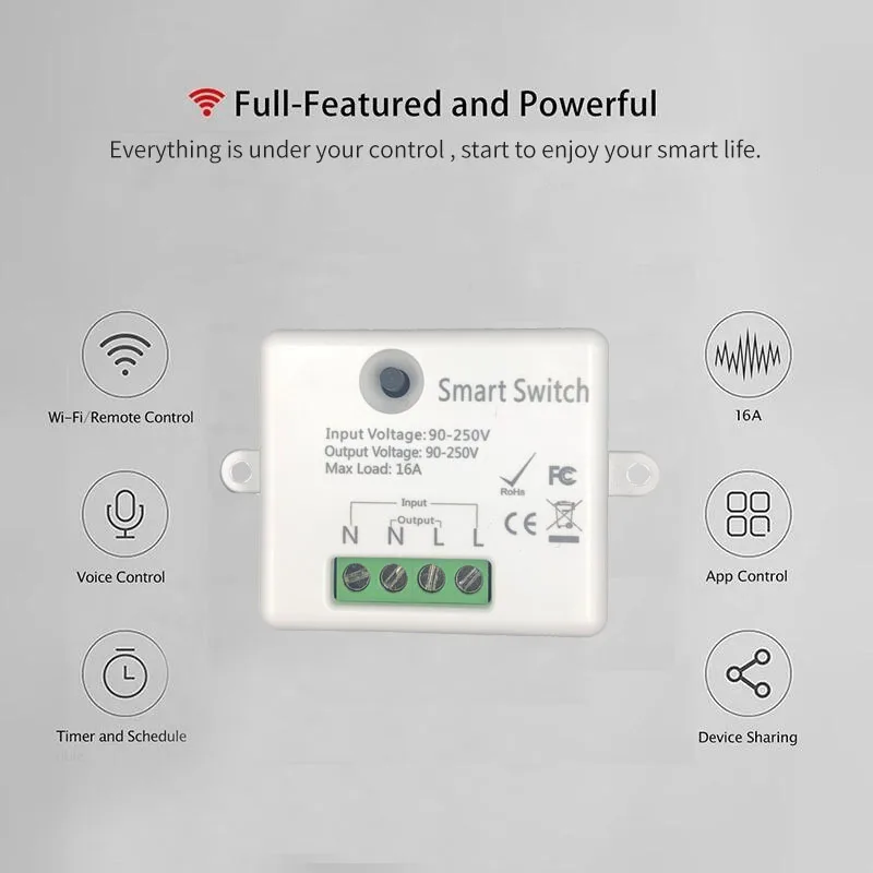 

16A Mini Smart Wifi DIY Switch Smart Life/Tuya APP Remote Control Charge Detection Works With Echo Alexa Google Assistant IFTTT