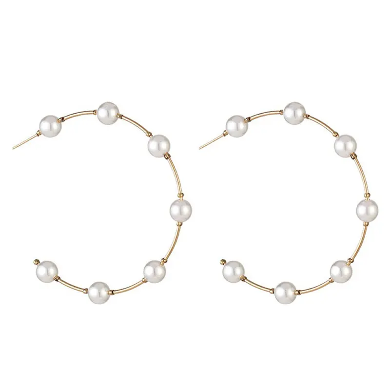 

JESSIC Fashion Women's Round White Pearl Hoop Earrings 2020 Korean Gold Large Circle Temperament Earrings Jewelry Wholesale