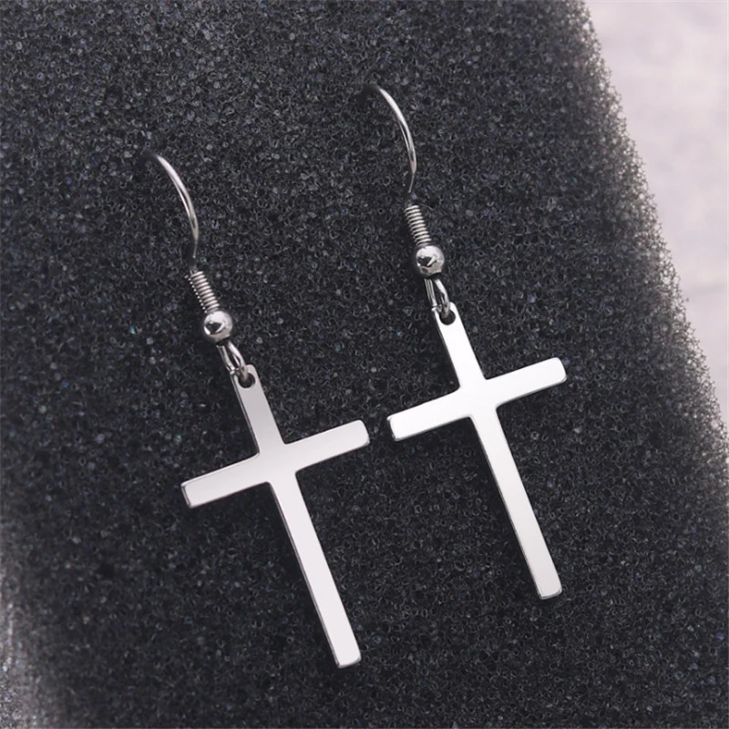 

Stainless Steel Cross Simple Cool Cute Fashion Simple Cross Dangle Earrings Punk For Women Men Jewelry Ear Hook Cross Earrings