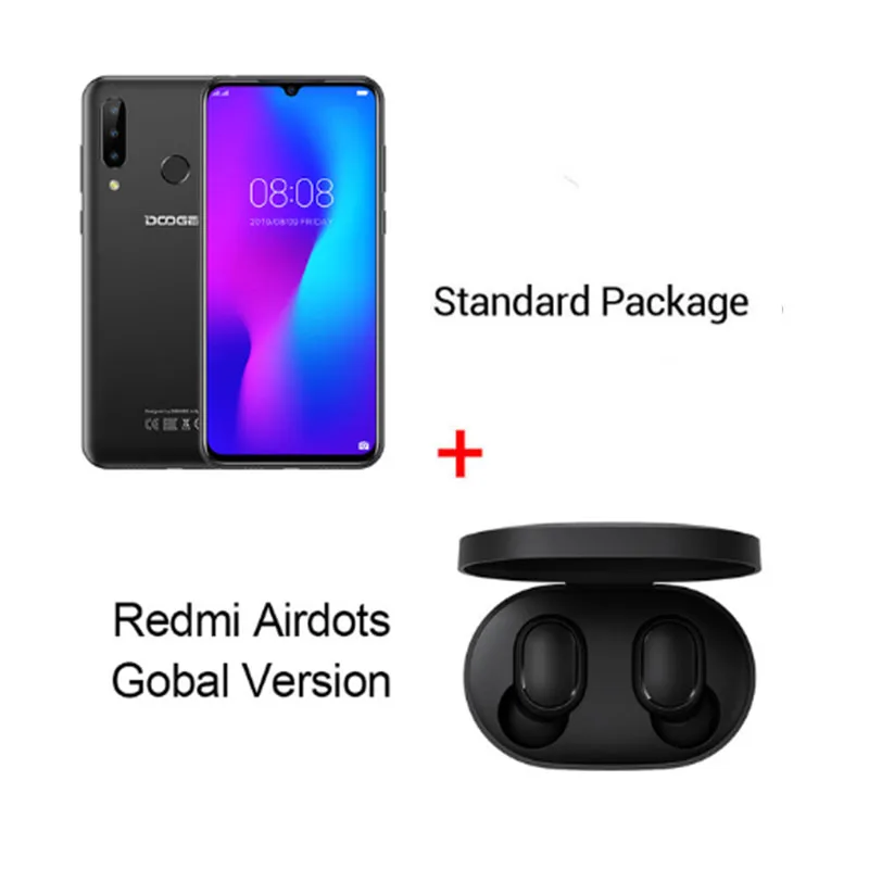 Black N Airdots DOOGEE N20, новинка, смартфон, 6,3 дюймов, FHD+ дисплей, 4350 мАч, 4 Гб+ 64 ГБ, четыре ядра, 10 Вт, зарядка, отпечаток пальца, 16 МП, тройная задняя камера - Цвет: Black N Airdots