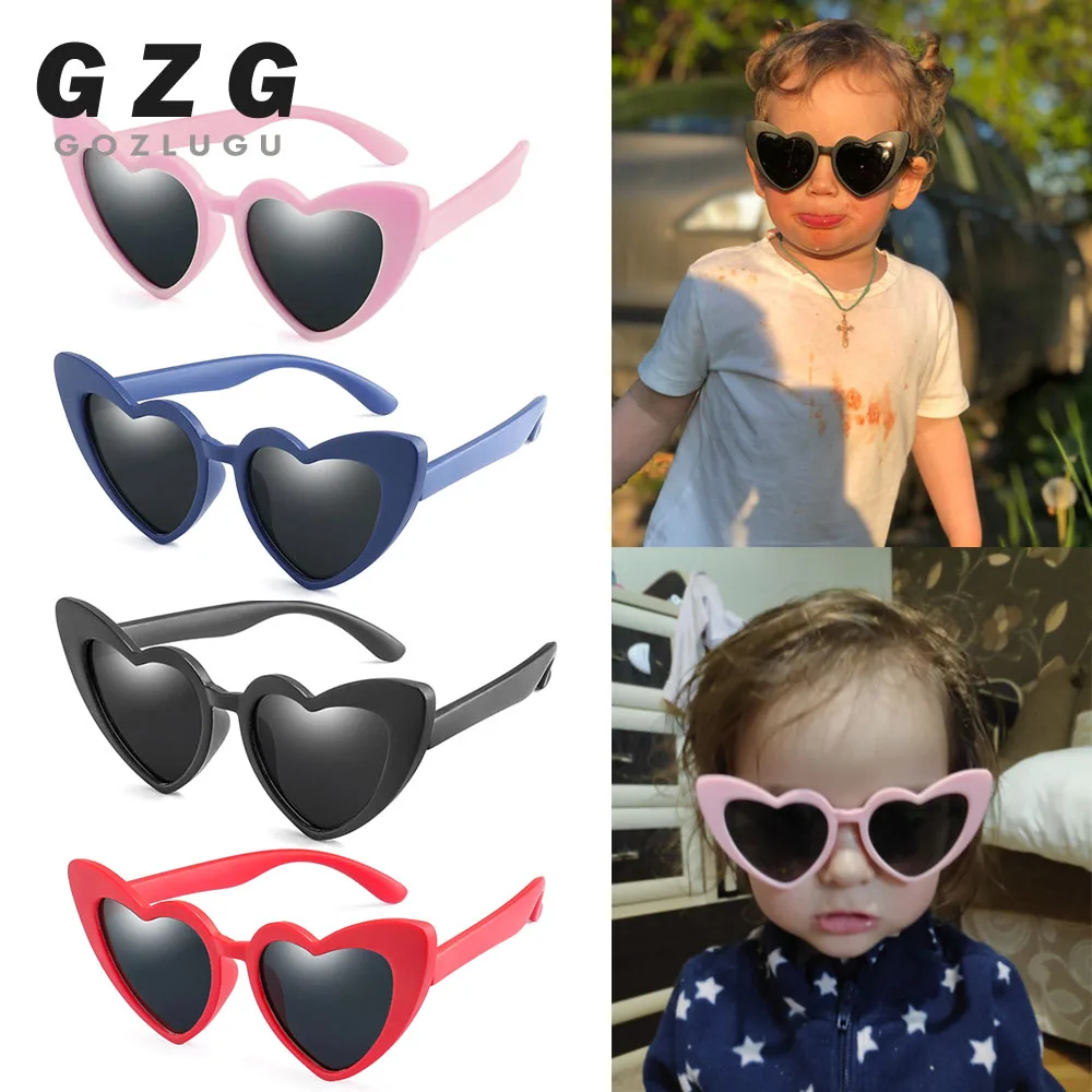

baby girl sunglasses for children heart 2019 TR90 black pink red heart sun glasses for kids polarized flexible uv400