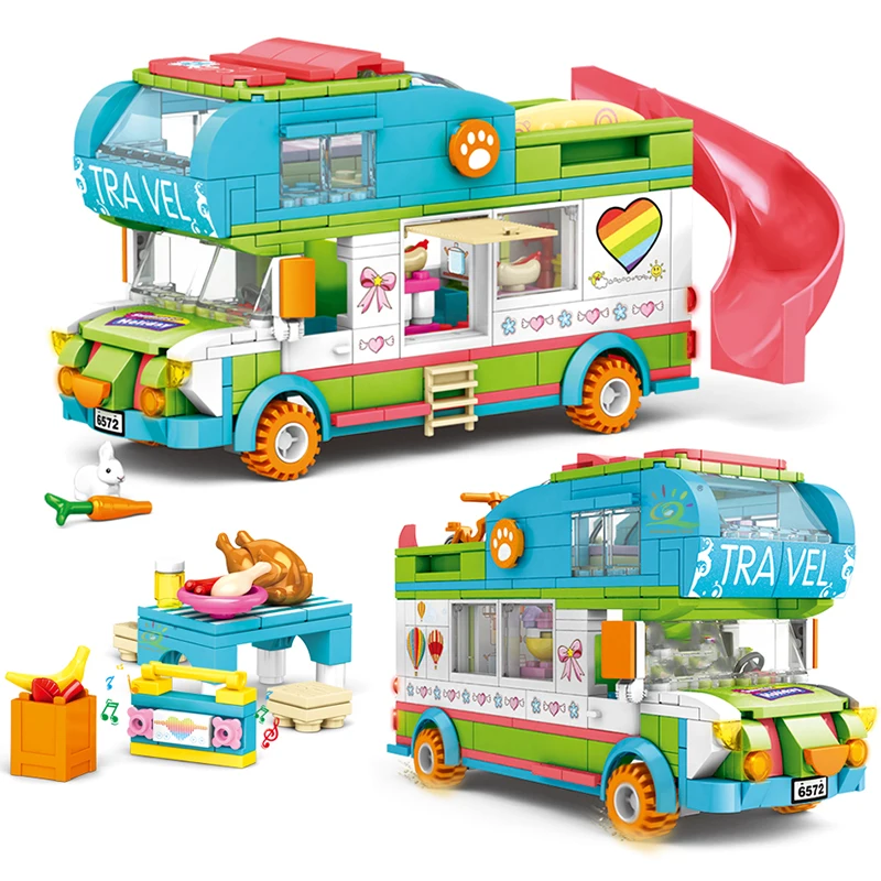 

433pcs Friends Beach Camping Bus Cartoon Set Building Blocks Camper Motor Home City Girls Princess Bricks Toys Christmas Gifts