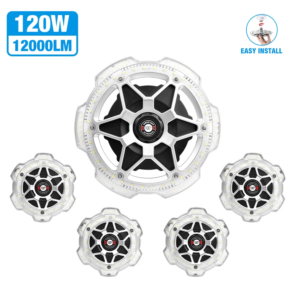 

LED Garage Light 120W 5 Panels 12000LM Garage Lighting 6000K LED Commercial Light, Shop Light, Warehouse Ceiling Light