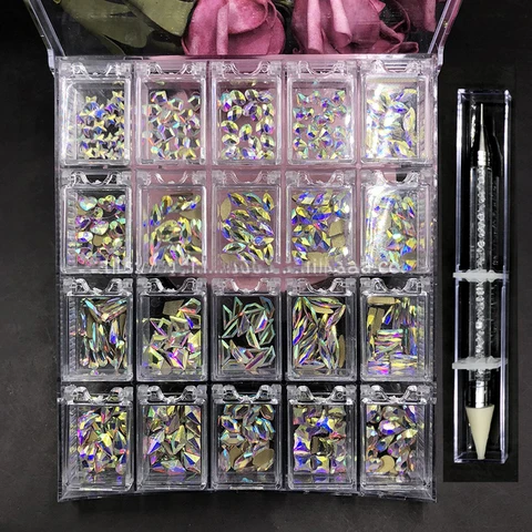 Szklany kryształ paznokci AB/Red Rhinestones 400-480pcs 3D Paznokcie Crystaliczna dekoracja kryształowa krystaliczna