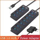Высокоскоростной usb-хаб 4  7 портов USB 3,0 концентратор разветвитель вклвыкл переключатель с адаптером питания EUUS для ноутбука MacBook