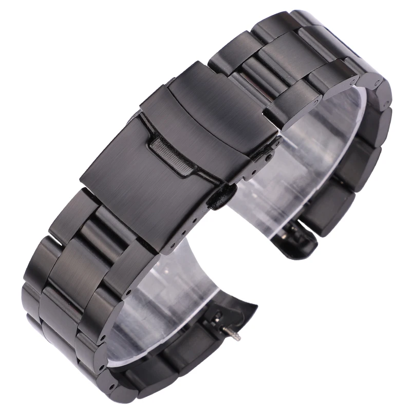 20mm 22mm Stainless Steel Watch Bracelet Silver Black Curved End Watchbands Women Men Metal Watch Strap