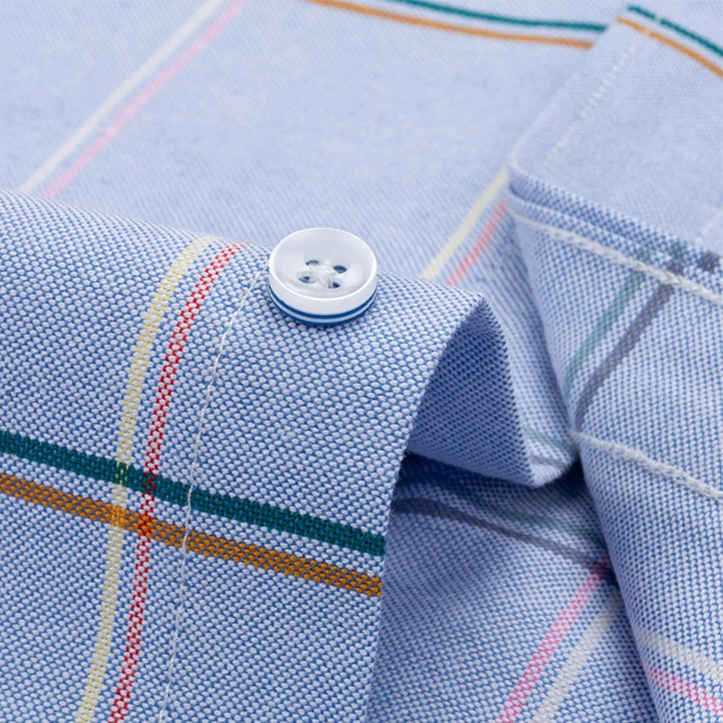 S-6XL New Men's Long Sleeve Oxford Plaid Casual Shirt Front Patch Chest Pocket Regular-fit Button-down Collar Thick Work Shirts
