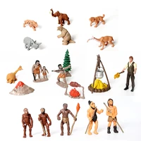 simulation primitive human prehistoric lifehunter scene and animal action figures models historical educational figurine toys