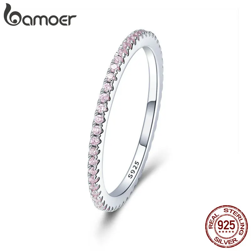BAMOER, классические, 925 пробы, серебряные, высокое качество, Круглые, прозрачные, CZ, геометрические, штабелируемые кольца для женщин, свадебные украшения, подарок SCR066