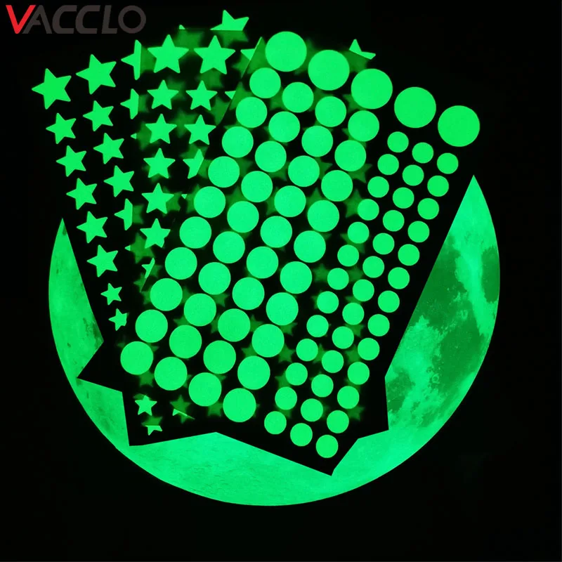 

Vacclo 239pcs Luminous Moon Carved Stars Dots Fluorescent Stickers Children's Room Bedroom Decoration Luminous Wall Stickers