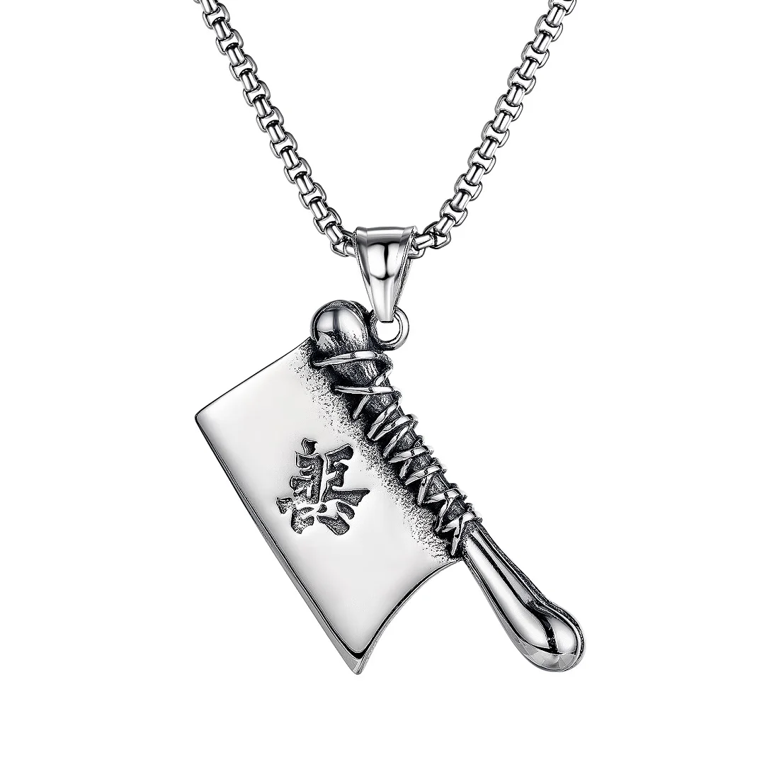 

FATE LOVE Fashion Jewelry Male Men Statement Knife Shape Necklaces Pendants Stainless Steel Box Chain Party Gift