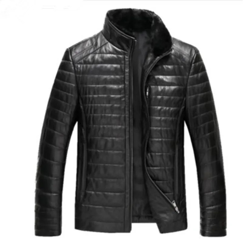 Мужская куртка из натуральной кожи зимнее пуховое пальто черные большие размеры