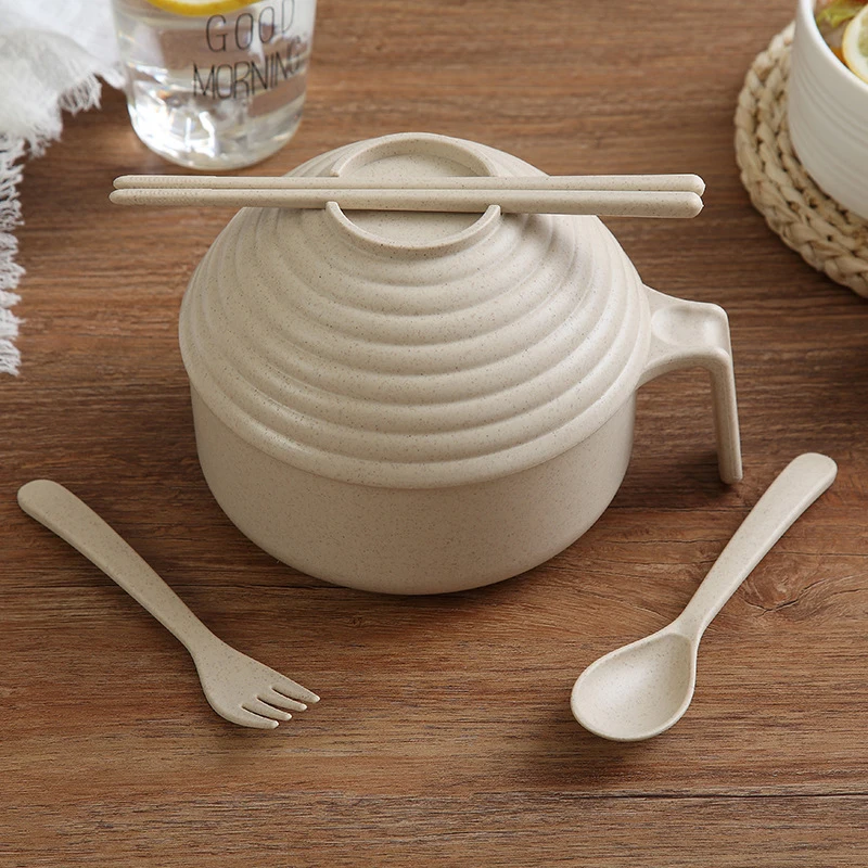 Bowl 1 шт. пшеничная соломенная пиалы для лапши рамен набор для супа пасты салат лапши фруктовые десерты с палочки для еды, ложки и вилки - Цвет: Bowl