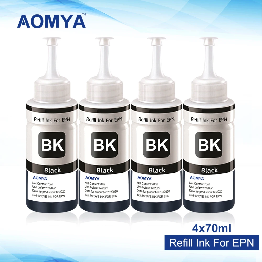 Чернила Aomya черные 4x70 мл чернила для принтера Epson L355 L350 L365 L366 L550 L555 L566 L800 L801 L805 L110 L120