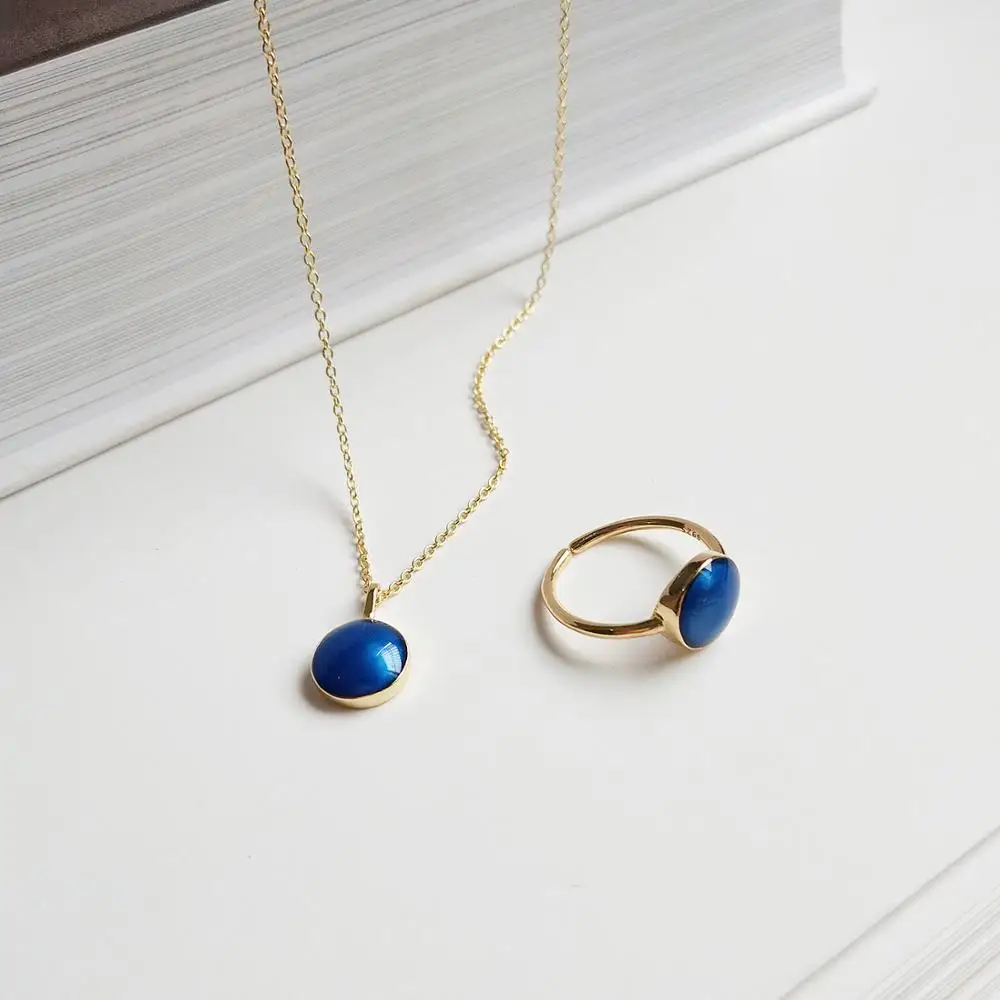 Женское колье чокер с синим круглым кулоном 100% Аутентичное романтическое