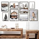 Домик кедр лес лошадь гошал зимняя настенная Картина на холсте скандинавские постеры и принты настенные картины для декора гостиной