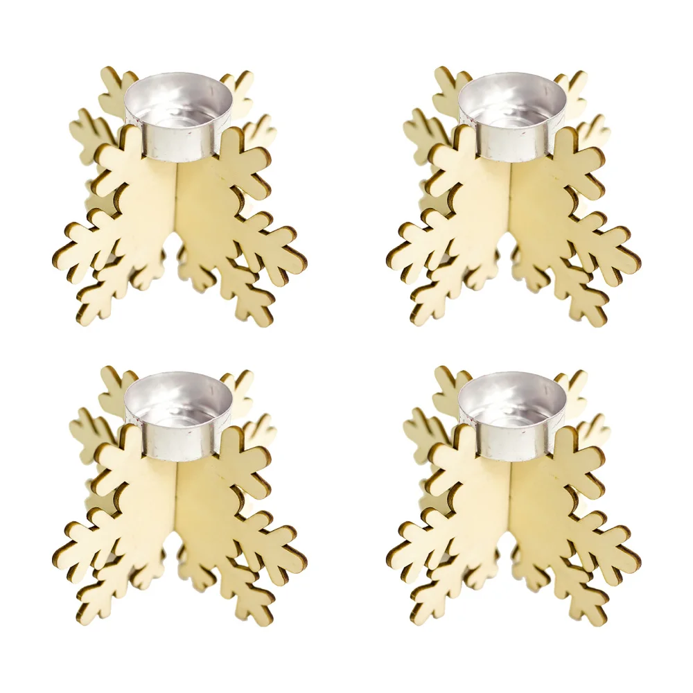 

Candlestick Decorative Ornaments Woody Snow Holder Multicolor 4pcs/set Durable Wooden Iron Snowflakes Christmas Candleholder