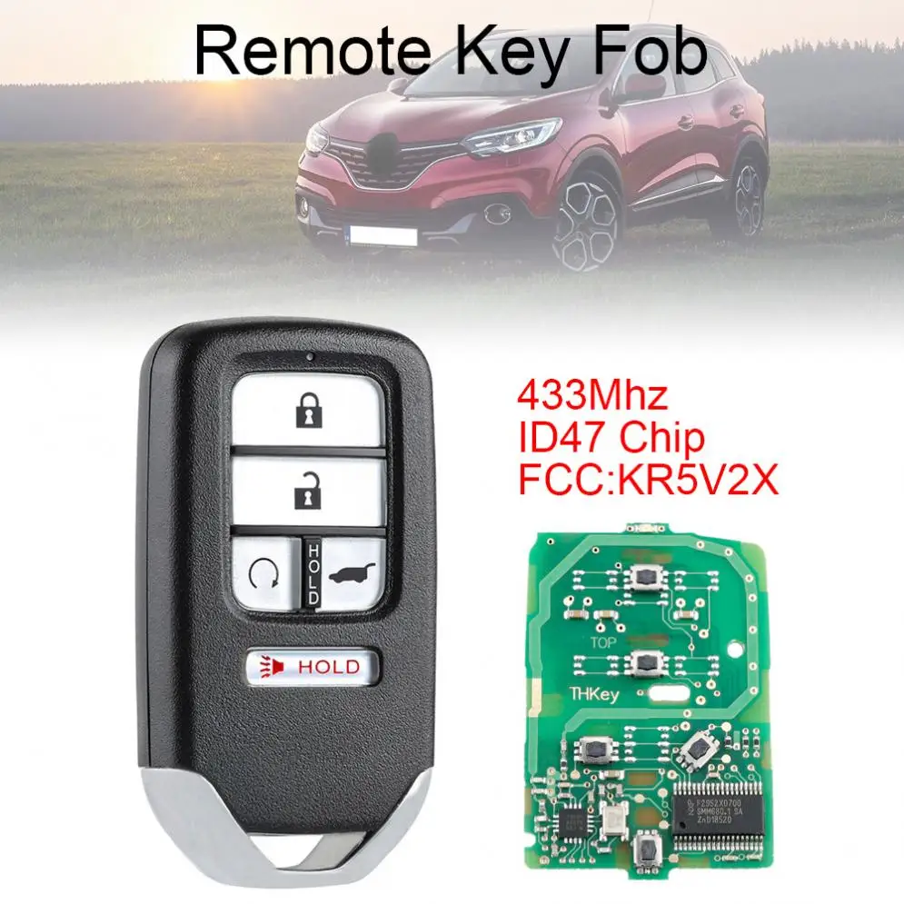 433 МГц FSK SUV 5 кнопок Smart Keyless Car Remote Fob с чипом ID47 KR5V1X Подходит для Honda Piot CR V Civic 2016 2017 2018