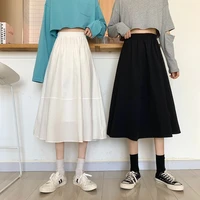white mid length skirt spring and autumn new style 2021 all match skirt with lining female high waisted thin a line skirt