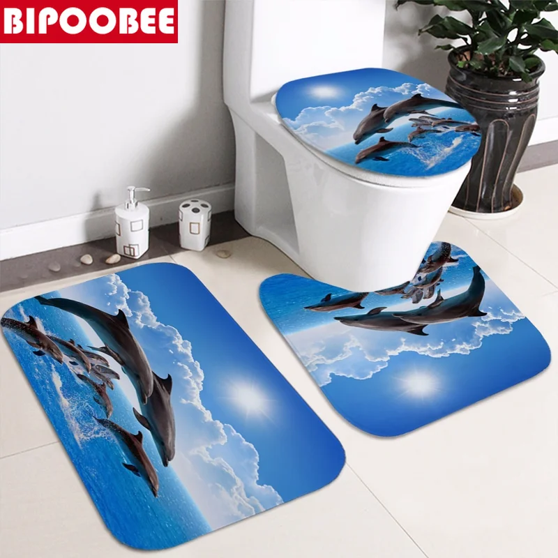 Морской дизайн дельфин 4 в 1 водонепроницаемая Тканевая 3D занавеска для душа