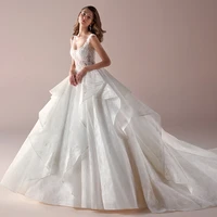 luxury a line wedding dresses sleeveless square neck backless glamorous gowns lace applique delicate layered tulle ruffle