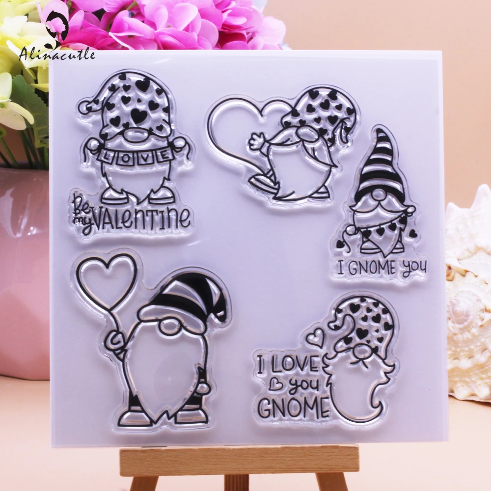 Alinacutle CLEAR STAMPS Gnome Love Heart DIY Scrapbooking Card Album Paper Craft Rubber Transparent Silicon Clear Stamp