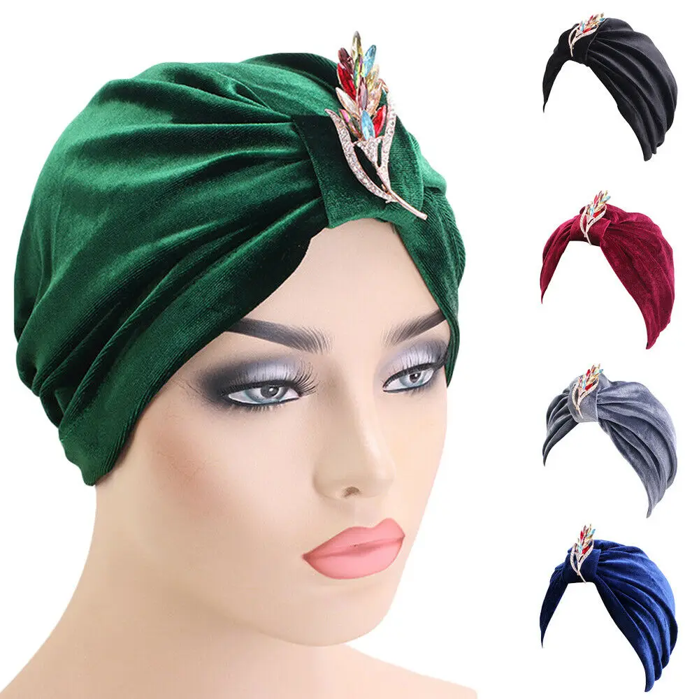 

Новый модный бархатный индийский тюрбан, Женская однотонная шапочка, кепка, кепка для выпадения волос, шапка, головной платок, головной убор...