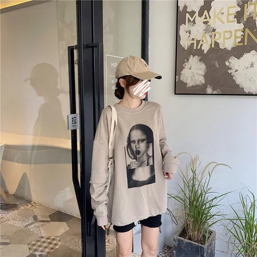 Принт с принтом повседневная свободная универсальная негабаритная круглым