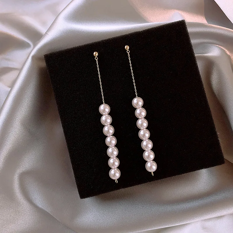 

Temperament Long Tassel Earrings Silver Plate Needle Pearl Earrings 2020 New Korean Earrings For Women