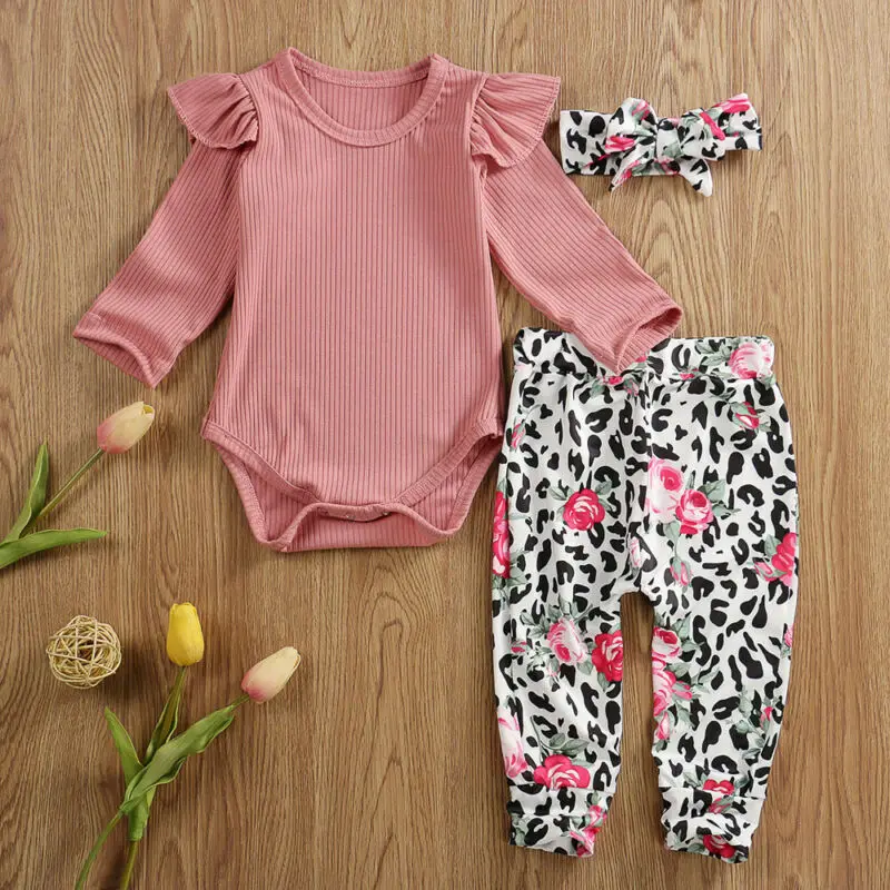 

Одежда для новорожденных девочек 0-18 месяцев, зимняя осенняя одежда, топы с оборками, штаны с цветочным принтом, наряды