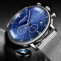 nibosi curve blue dial mens watches casual fashion steel mesh strap quartz watch chronograph luminous waterproof wristwatches